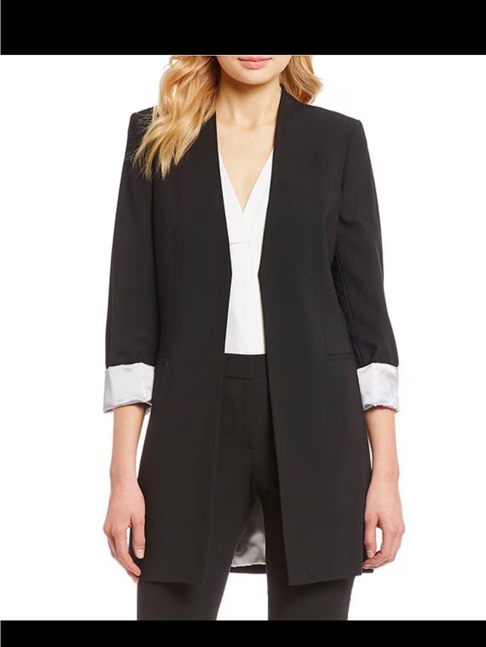 Calvin Klein Black Open-Front Long Blazer Jacket
